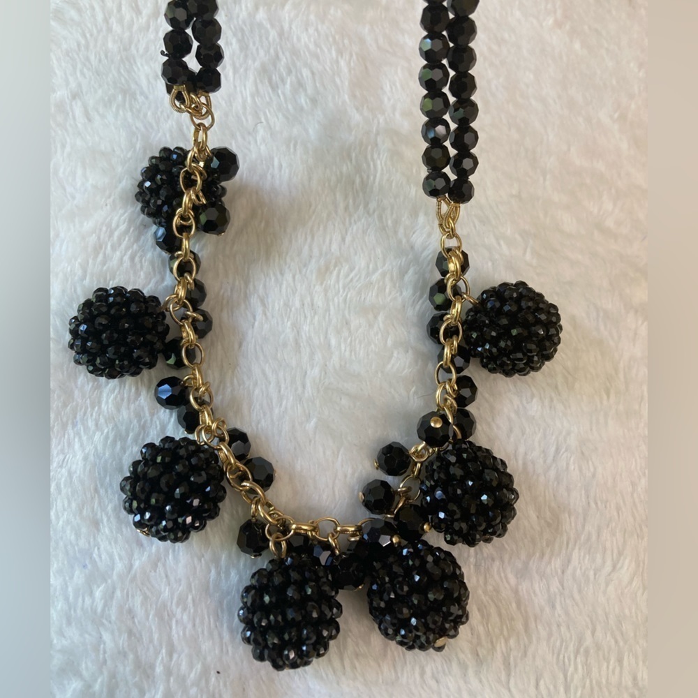 Talbots Black Crystals Statement Bib Necklace - image 2